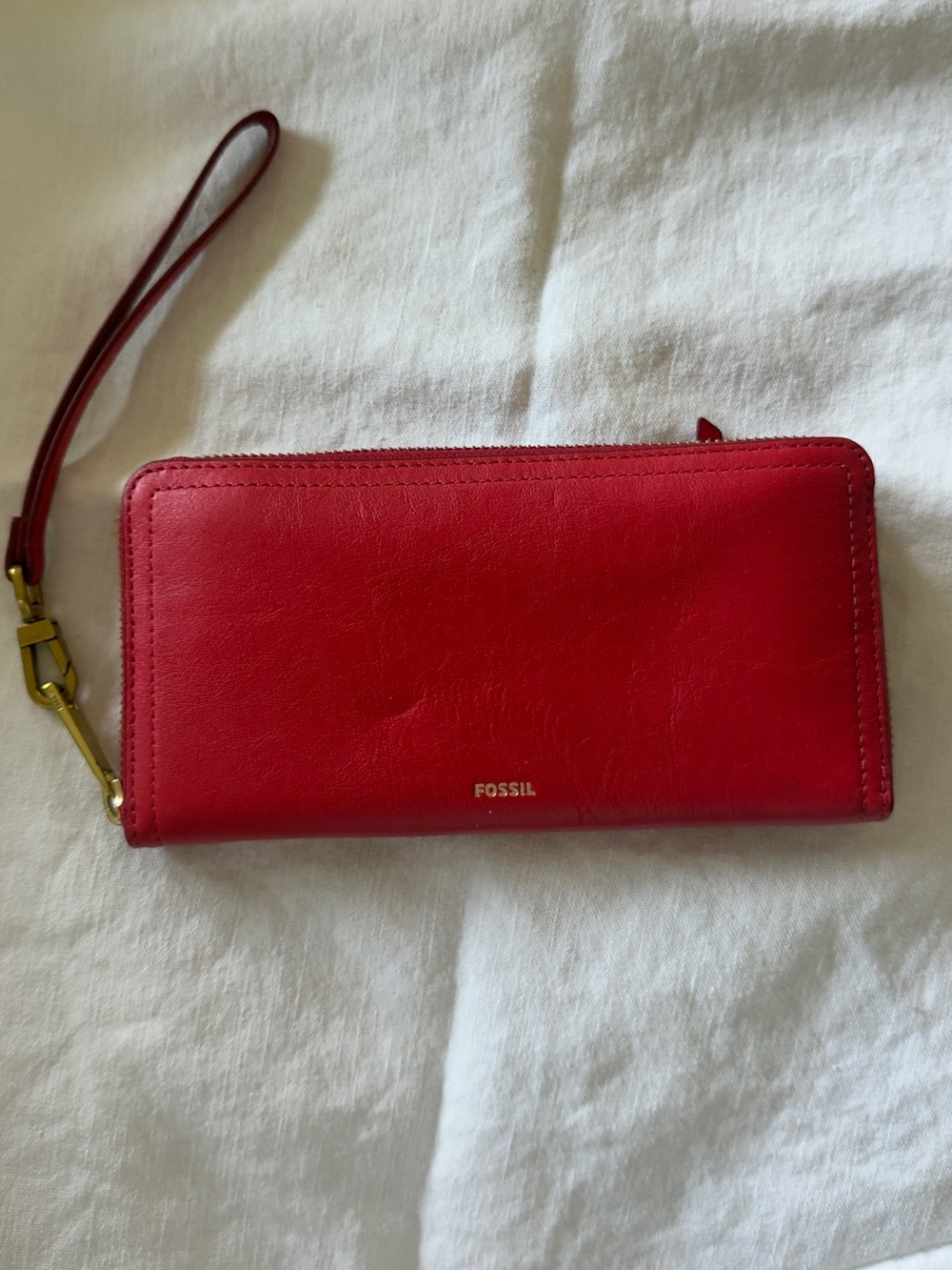 Fossil Red Leather Zip-Around Wristlet Wallet
